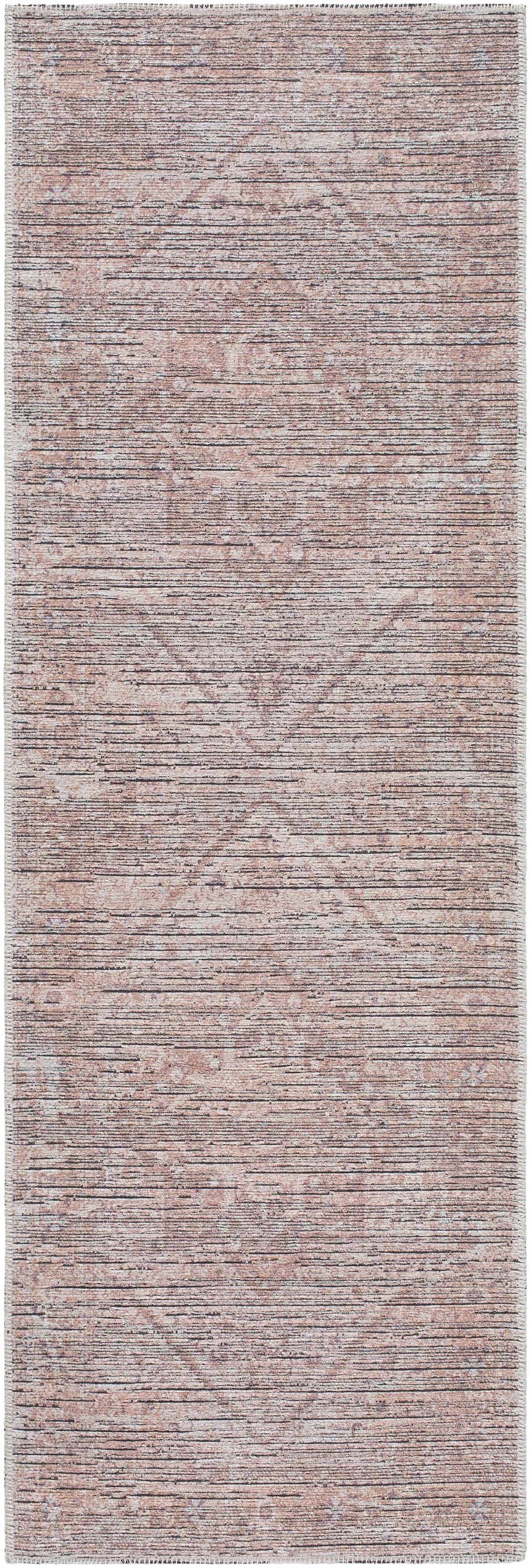 Close-up of the Elisa Area Rug in multi brown. Machine-woven polyester rug with a farmhouse style and subtle horizontal pattern. Design-Runner-2573