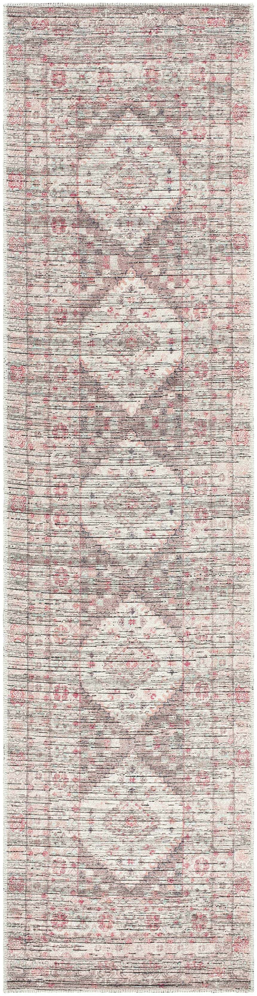 Close-up of the Liam Area Rug - Clearance. Farmhouse style rug with beachhouse, black, and red tones. Traditional pattern. Design-Runner