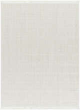 Close-up of the Hamal Area Rug, a machine-woven rectangle with a subtle geometric pattern in cream, gray, and tan hues. Design-Rectangle-527