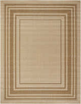 Close-up of the Isoko Bordered Faux Jute Rug. Features a camel color and a simple, contemporary bordered design. Design-Rectangle-71010