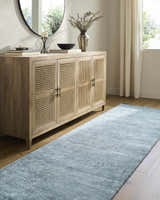 Entryway with a light wood console table and gray Nuray Area Rug runner. Roomscene-Runner
