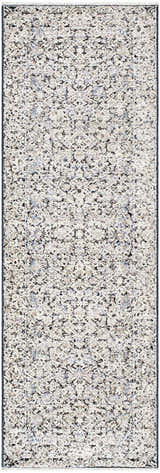 Close-up of the Haran Cloud Gray Area Rug, a machine-woven rug with a farmhouse-style, cloud gray and medium gray pattern. Design-Runner-27710
