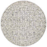 Close-up of the round Haran Cloud Gray area rug. The rug has a traditional floral pattern in cloud gray and medium gray tones. Design-Round-7