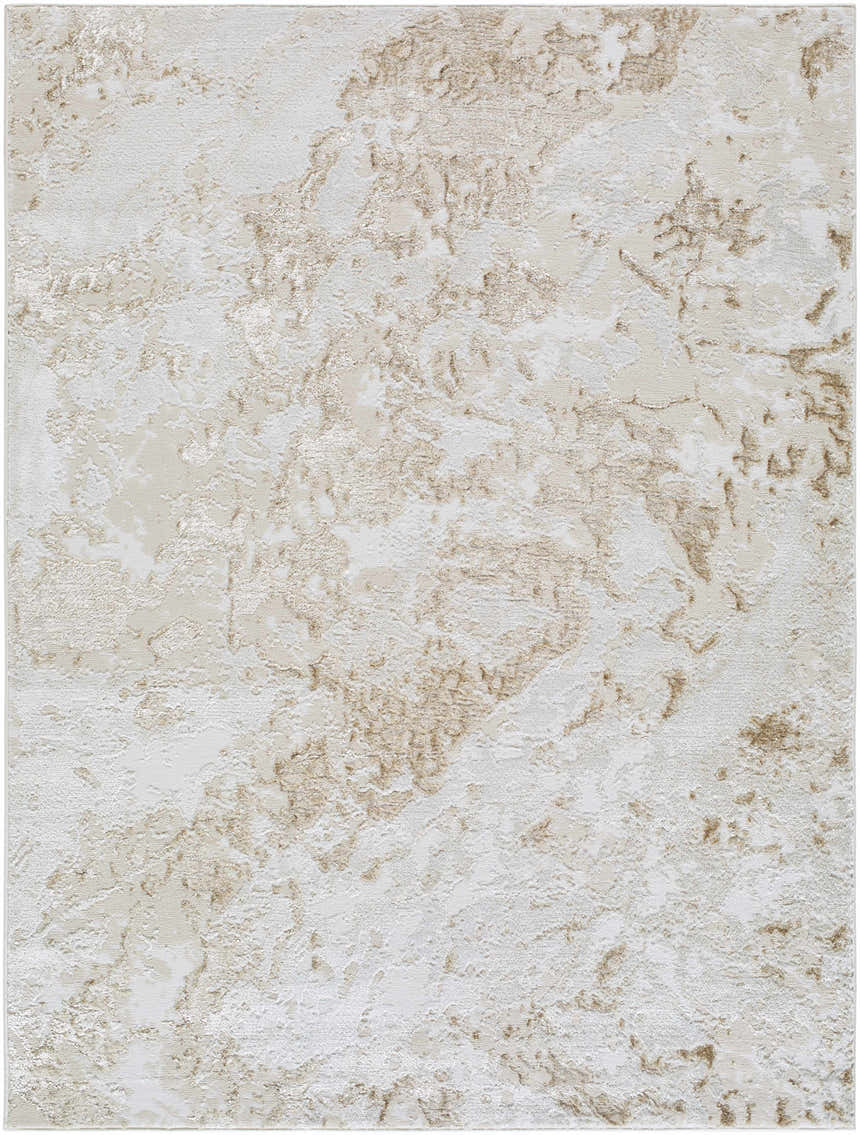 Close-up of the Jaren Tan Area Rug. Beige and cream rug with a subtle, contemporary pattern and soft texture. Design-Rectangle-537