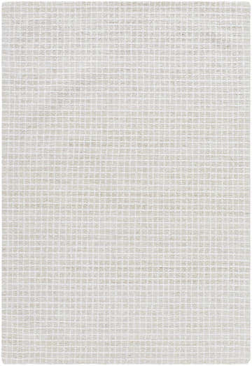 Close-up of the Anahid Bone Area Rug. Beige and off-white checkered pattern, hand-tufted wool texture. Design-Rectangle-576