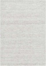 Close-up of the hand-tufted Anahid Gray Area Rug. Checkered design in ash, light silver, off white, and slate blue wool. Design-Rectangle-576