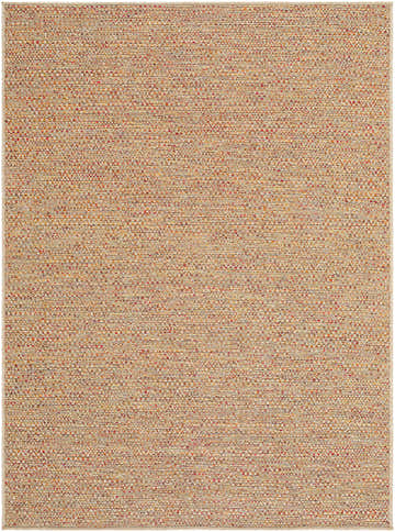Close-up of the Thanh Beige Area Rug showing its woven texture and beige, coral, mustard, and terracotta colors. Design-Rectangle-57