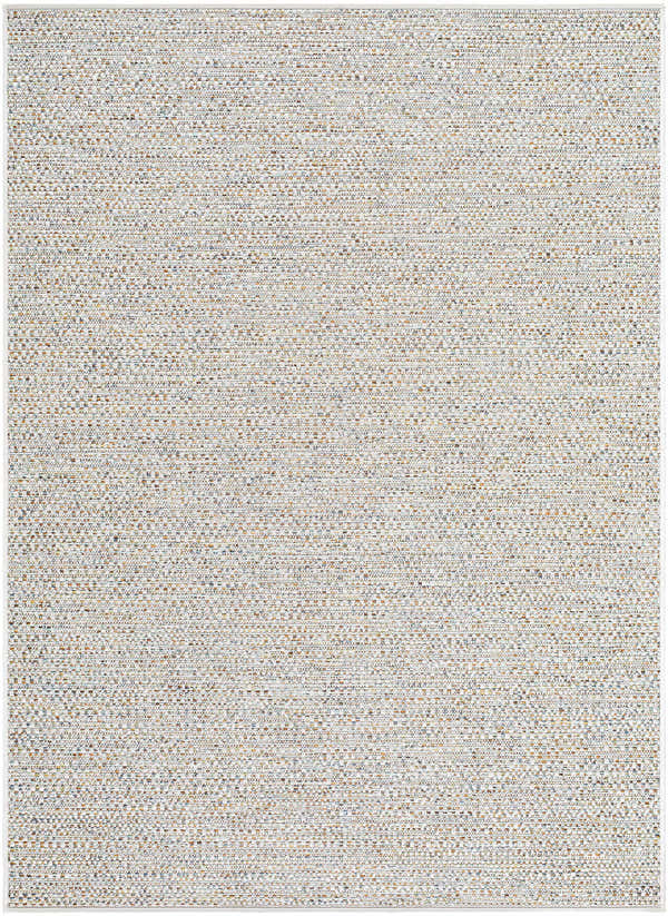Close-up of the Thanh Ivory Area Rug showing its woven texture and neutral colors of ivory, gray, and sandstone. Design-Rectangle-57