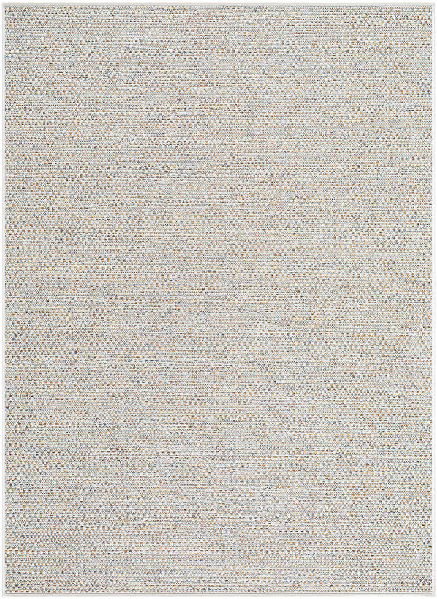 Close-up of the Thanh Ivory Area Rug showing its woven texture and neutral colors of ivory, gray, and sandstone. Design-Rectangle-57