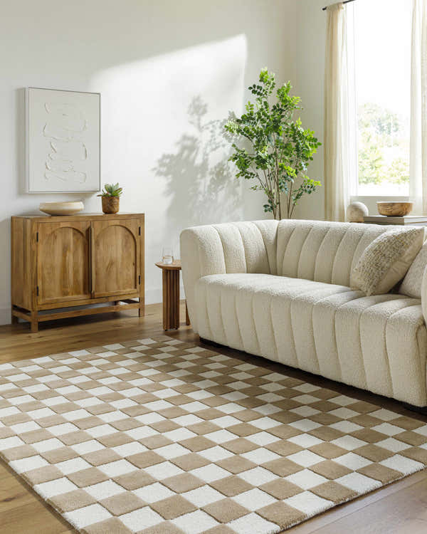 Sample Timin Brown Checkered Wool Area Carpet