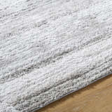 Close-up of the Tayla Shag Area Rug showing light silver, sage, and silver gray tones with a soft, textured shag pile. Texture