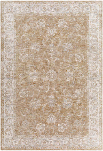 Detailed view of the Tylie Cream Area Rug, featuring a traditional floral pattern in cream, tan, and light brown. Design-Rectangle-6796