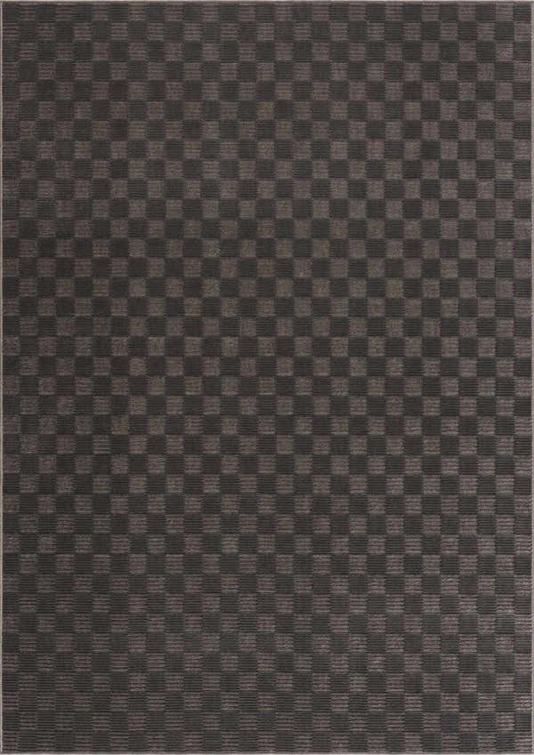 Close-up of the Truls 3D Checkered Washable Rug in Black and Gray. Features a textured, checkered pattern. Design-Rectangle-5373