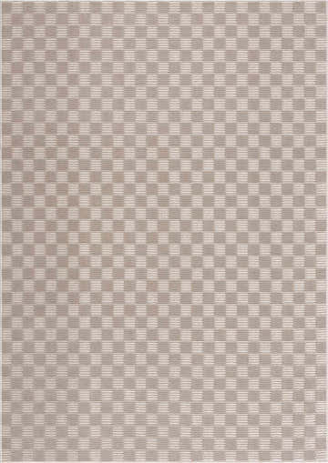 Close-up of Truls 3D Checkered Washable Rug - Biscotti. Beige, cream, and peach checkered pattern. Machine woven polyester rug. Design-Rectangle-5373