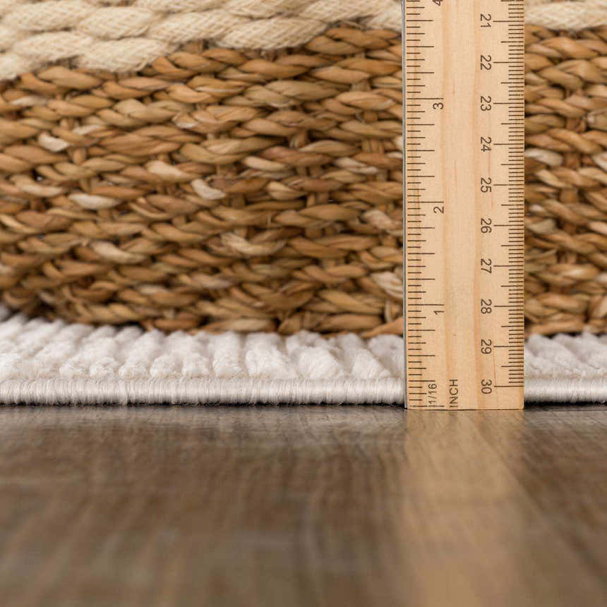 Close-up of the Truls 3D Checkered Washable Rug in Biscotti showing the rug's pile height and texture. Pile