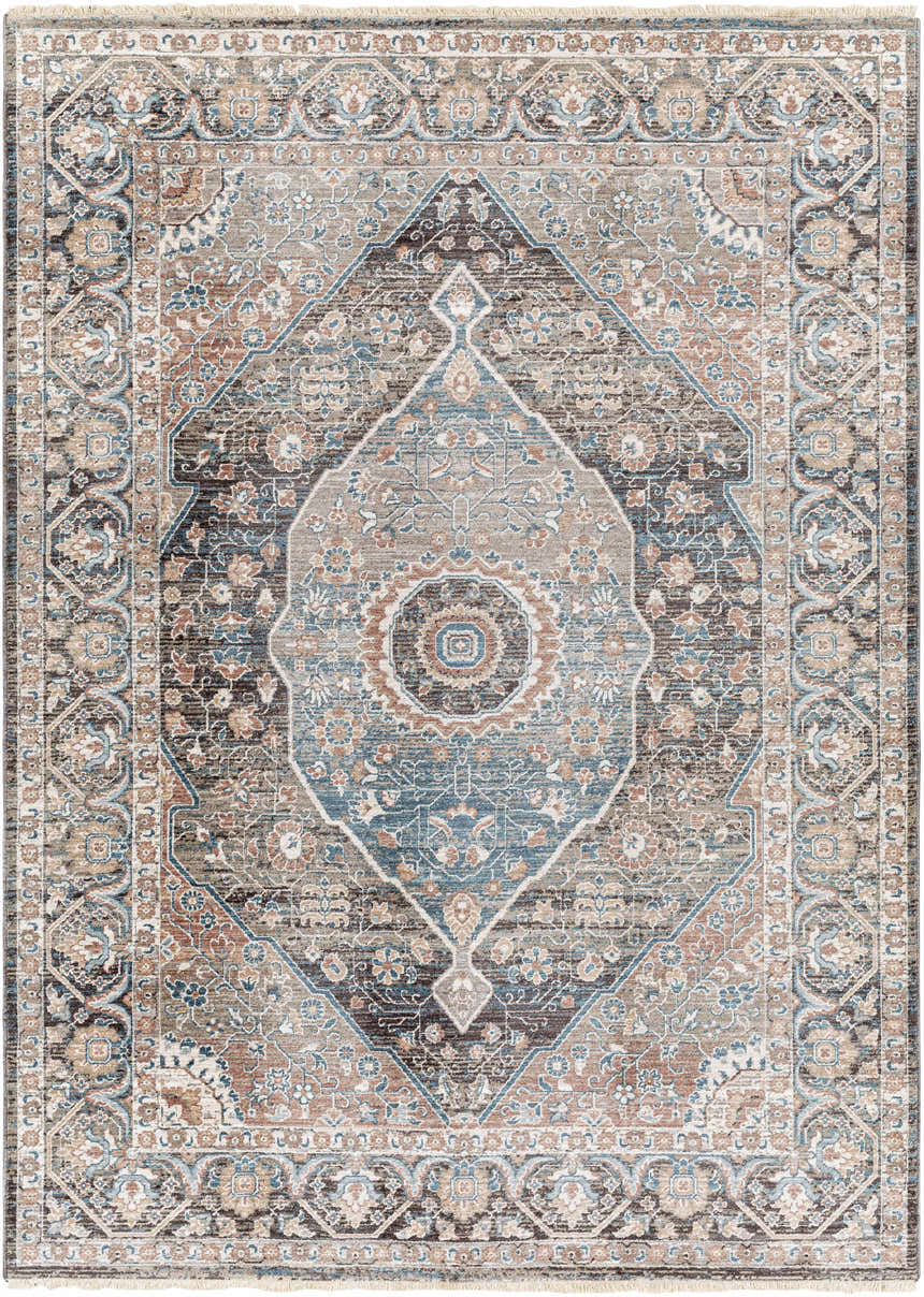 Detailed view of the Baychester Brown Area Rug featuring a traditional oriental design. Design-Rectangle-537
