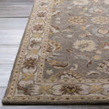 Close up of the Cherryfield Hand Tufted Taupe Wool Rug showing floral design, soft texture, and neutral colors. Front
