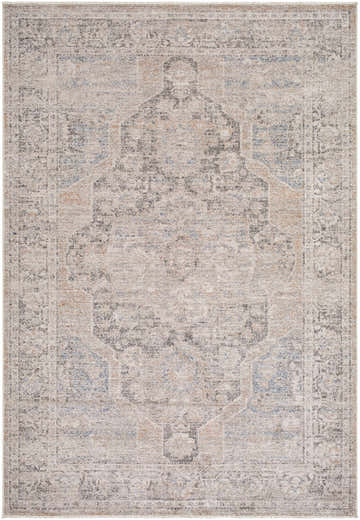 Close-up of the Galey Alix Maria Elena IV Vintage Medallion Rug. Features dark brown, red, ivory, gray, and navy hues. Design-Rectangle-679