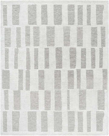 Close-up of the Teige Ivory Area Rug. Hand-tufted wool rug with a contemporary stone gray and ivory block pattern. Design-Rectangle-810