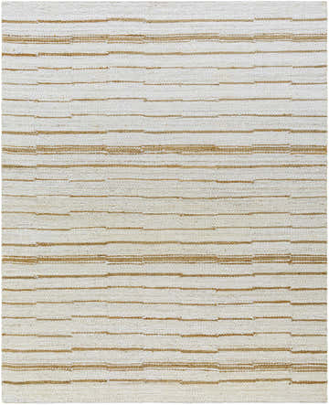 Close-up of Kamey Handmade Becki Owens x LIVABLISS BOKY-2306 Area Rug. Jute rug with beige and tan horizontal stripes. Design-Rectangle-810