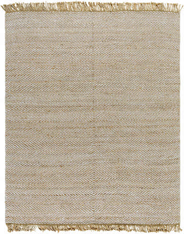 Close-up of Varda Jute Area Rug. Hand woven jute rug in pearl and tan with a subtle chevron pattern and fringed edges. Design-Rectangle-810
