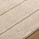 Close-up of the light brown Cascade Brown Area Rug showing its plush texture and subtle stripe design. Texture