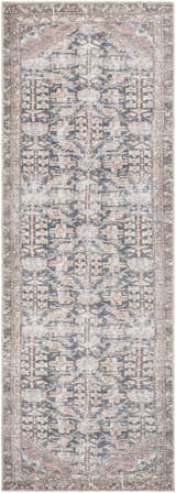 Close-up of the Valar Washable Area Rug, featuring a traditional pattern in beige, black, and cream hues. Design-Runner-27710