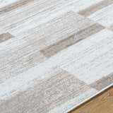 Close up of the Vasso Beige Area Rug showing its light silver and warm gray contemporary design. Texture