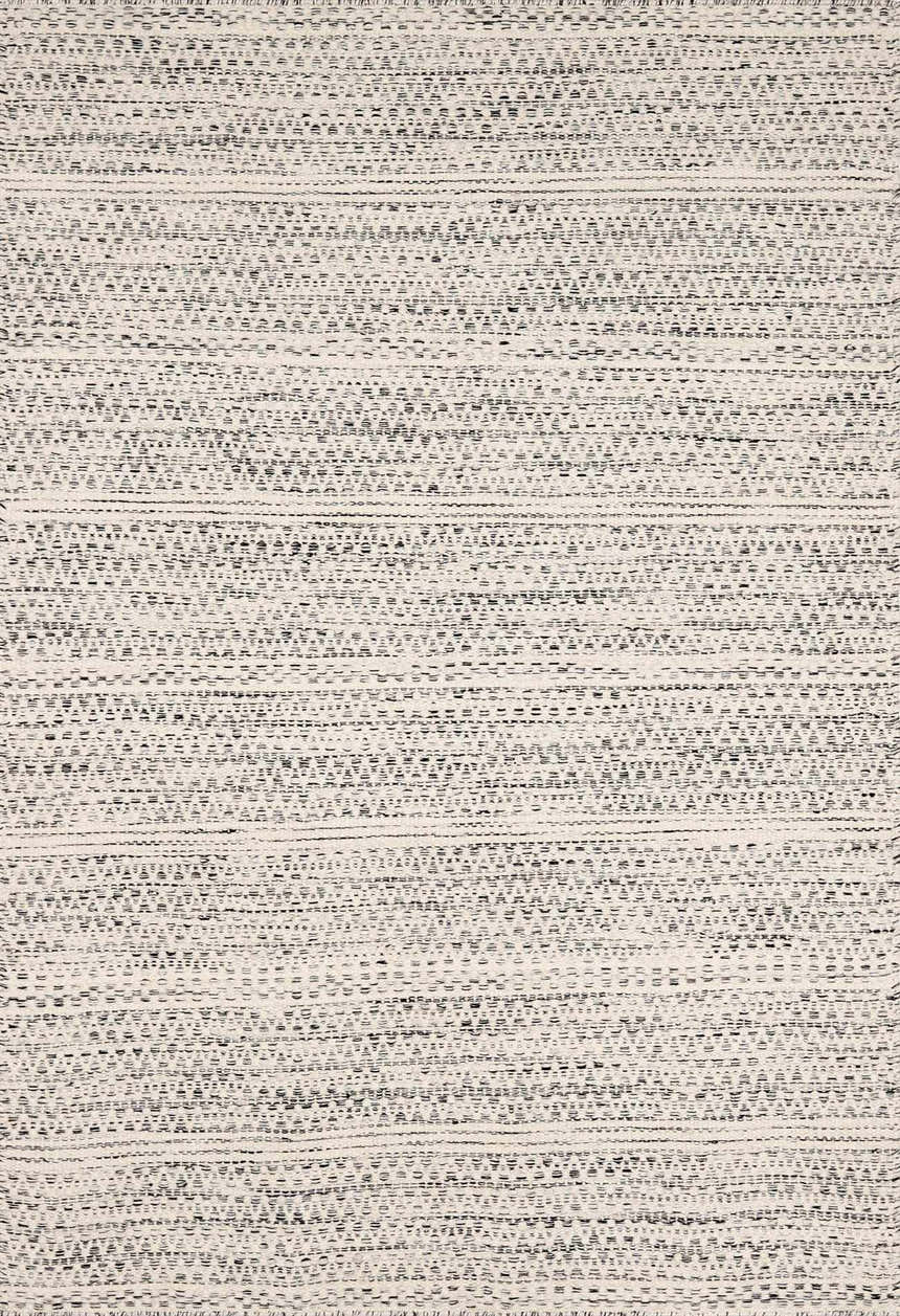 Close-up of the hand woven Williford Wool Area Rug. Black and cream stripes create a textured, transitional design. Design-Rectangle