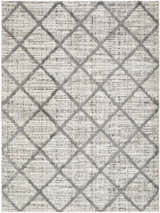 Close-up of the Anuhea Off White Area Rug, featuring a gray diamond pattern and soft, textured weave. Design-Rectangle-537