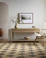 Entryway with a console table and Albina Florentine Jute&Wool Rug. Black floral pattern on a tan jute rug. Contemporary style. Roomscene-Rectangle
