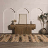 Minimalist entryway with Albina Florentine Jute & Wool Rug, wood console table, arched wall details, and neutral accents. Roomscene-Rectangle
