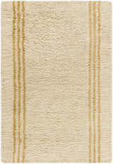 Close-up of the Yahto Area Rug. Hand-tufted wool rug in camel and desert tan with a simple stripe design. Design-Rectangle-576