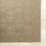 Close-up of the Anabia Brown Area Rug showing its woven texture and geometric square pattern in prairie dust and tan. Swatch