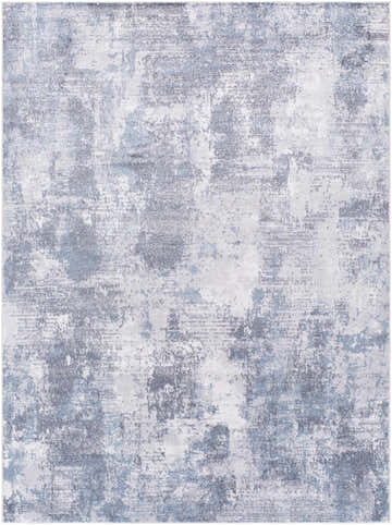 Close-up of the Anitra Off White Washable Area Rug. Features a contemporary abstract design in navy and off-white hues. Design-Rectangle-537