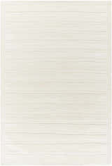 Close-up of the Zerah White Wool Area Rug featuring a subtle horizontal striped pattern and soft, textured wool. Design-Rectangle-576