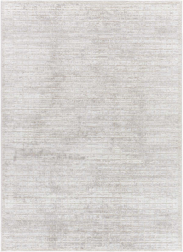 Close up of Arnulf 3D Textured Washable Rug. Cream, ivory, and taupe rug with subtle horizontal lines and textured design. Design-Rectangle-4117