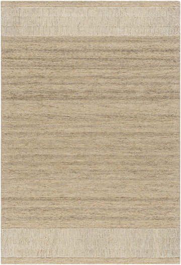 Close-up of the Alyssa Area Rug - Vivir x Livabliss. Beige and light beige solid wool rug with hand-tufted texture. Design-Rectangle-576