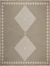 Close-up of the Ziggy Washable Jute Rug. Beige rug with cream diamond pattern and border. Farmhouse style. Design-Rectangle-71010