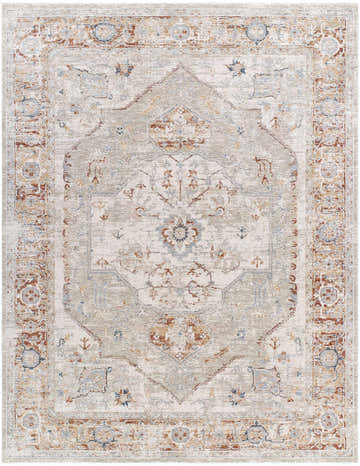 Close-up of the Armoni Area Rug, showcasing its traditional beige, cream, and blue floral medallion pattern. Design-Rectangle-710102