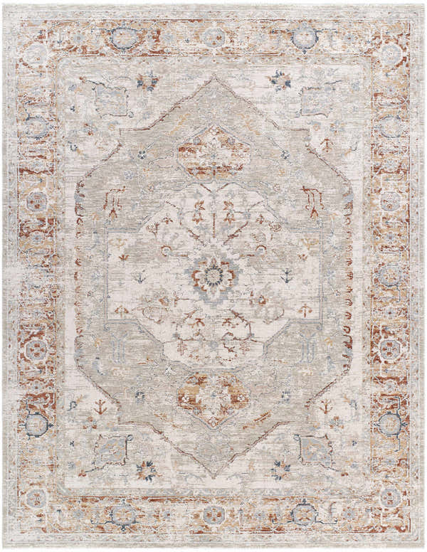 Close-up of the Armoni Area Rug, showcasing its traditional beige, cream, and blue floral medallion pattern. Design-Rectangle-710102