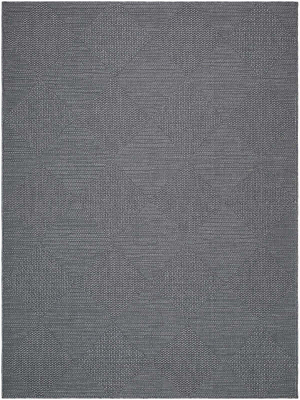 Close-up of the Aulani Area Rug. Gray rug with a subtle geometric pattern and woven texture. Design-Rectangle