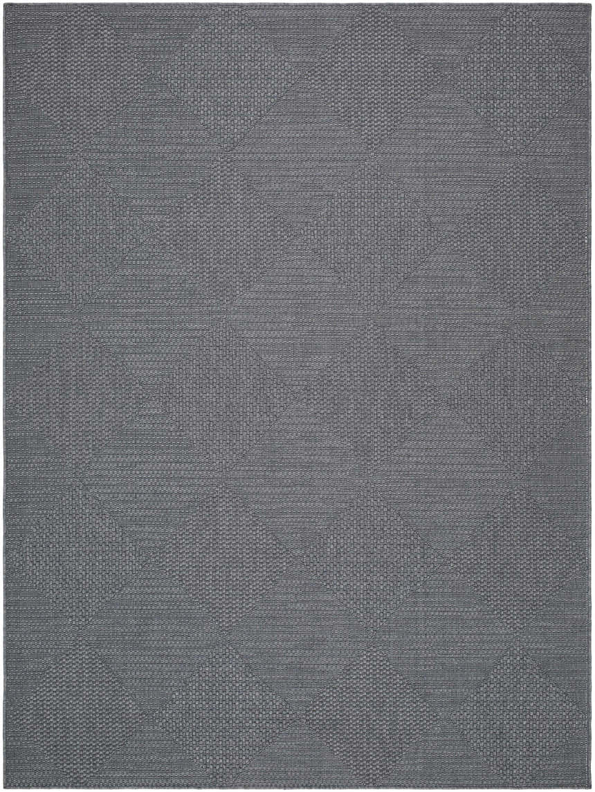Close-up of the Aulani Area Rug. Gray rug with a subtle geometric pattern and woven texture. Design-Rectangle