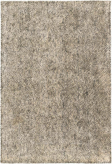 Close-up of the Abiba Area Rug. Beige and black wool and viscose rug with a contemporary, textured, hand-loomed design. Design-Rectangle-576