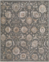 Close-up of the Jonia Teal Floralnature Rug, showcasing its charcoal base and floral pattern in taupe, brown, and gray. Design-Rectangle-710102