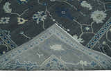 Antique Hand Knotted Oushak Charcoal and Blue Traditional Area Rug