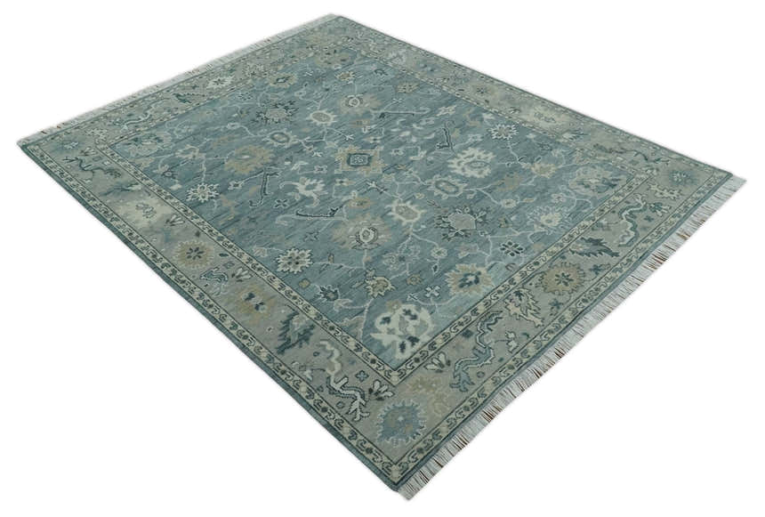 Antique Hand Knotted Oushak Gray and Silver Traditional wool Area Rug