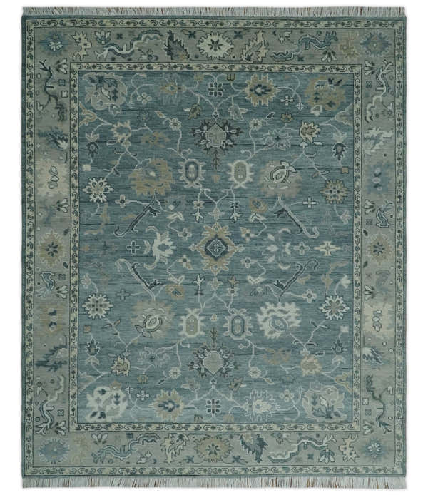 Antique Hand Knotted Oushak Gray and Silver Traditional wool Area Rug