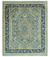 Antique design Gray, Olive and Blue Traditional Hand Knotted Custom Made wool Rug