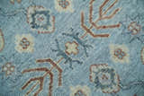 Antique Distressed finished Aqua, Beige and Brown Hand Knotted Low Pile Wool Area Rug